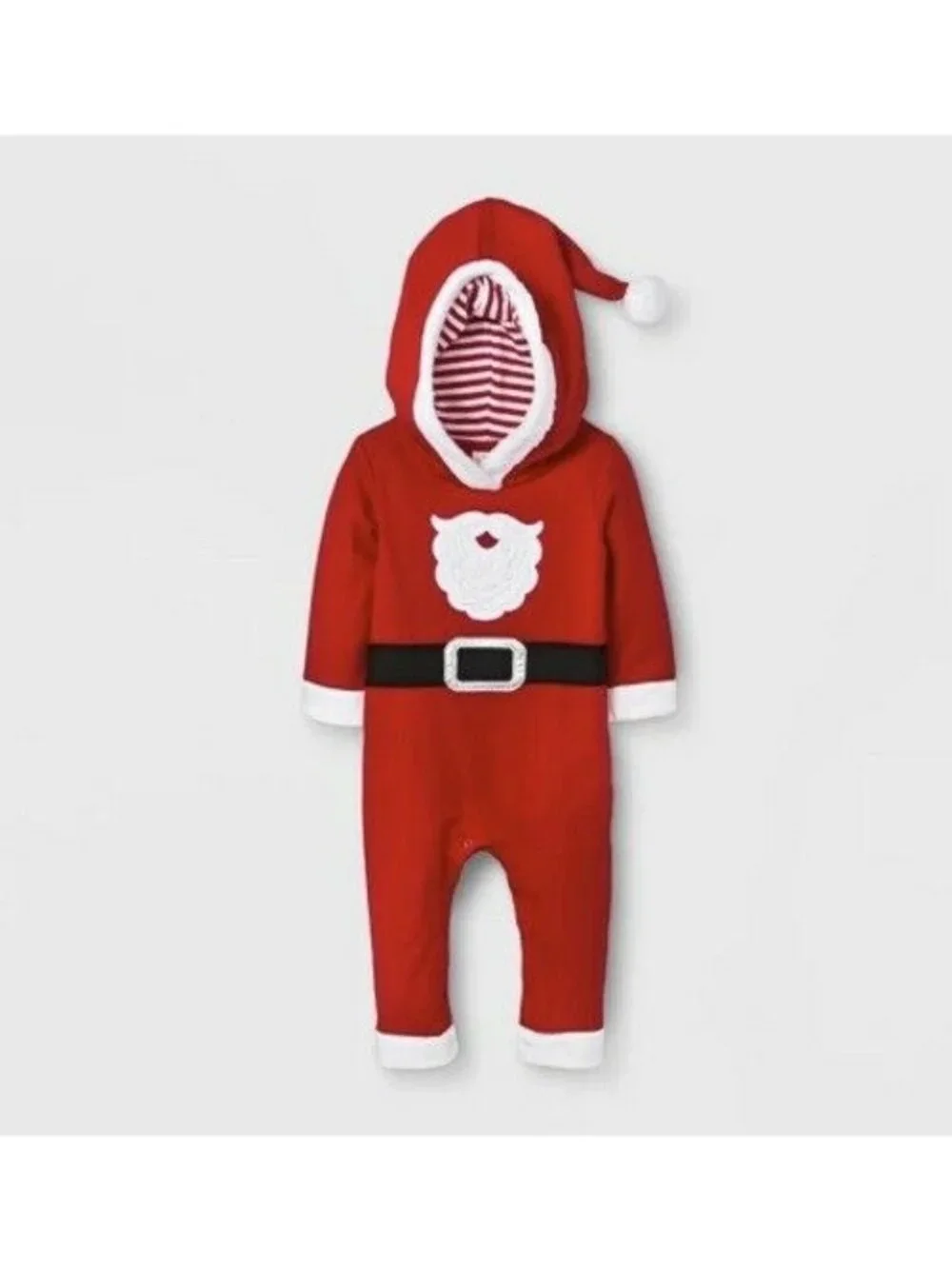 Cat & Jack Baby Boy Red Hooded Santa Suit Christmas One Piece Outfit Size 3-6 mo